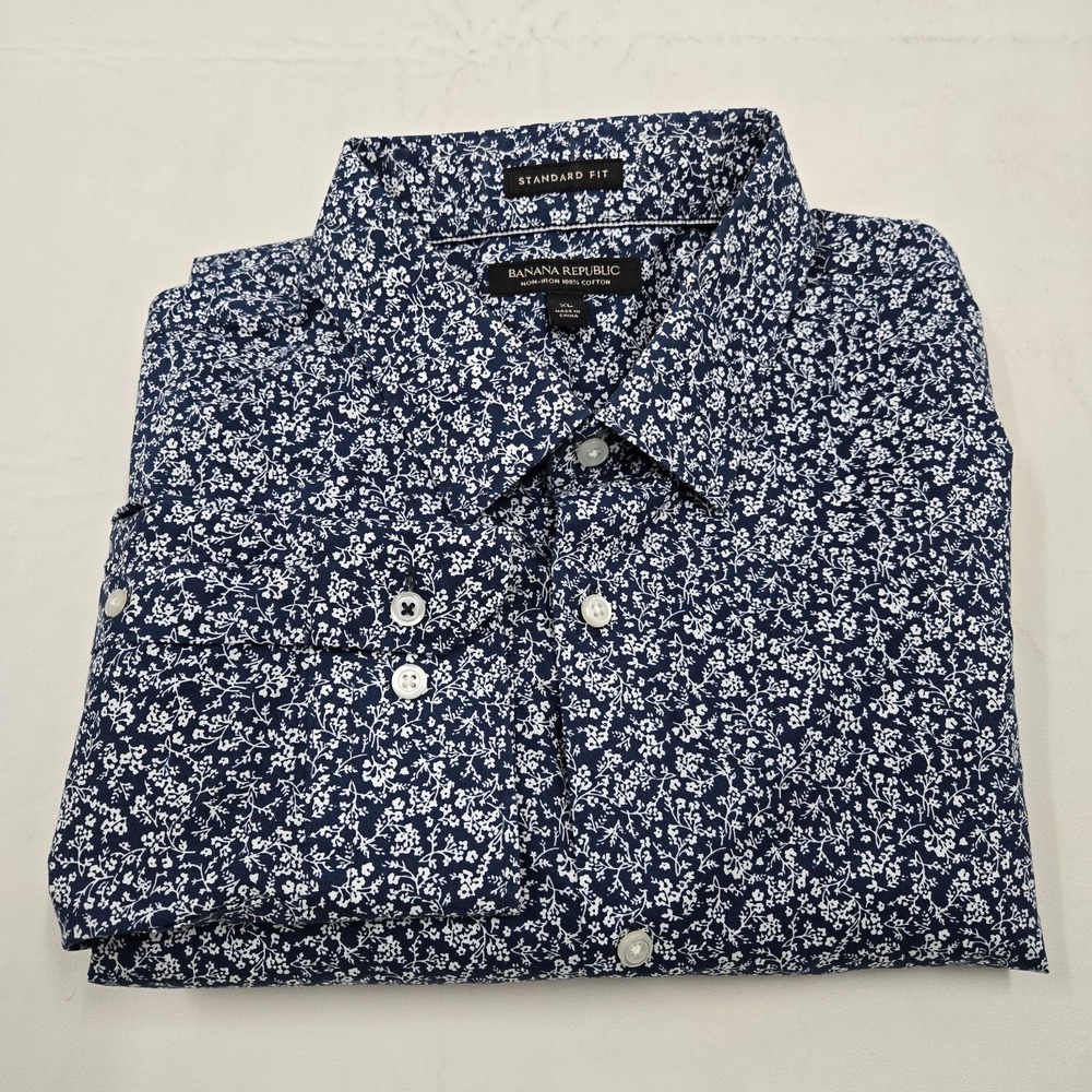 Banana Republic Men's Long Sleeve Button Down Standard Fit Shirt XL Blue White